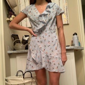 Blue floral ruffle dress.